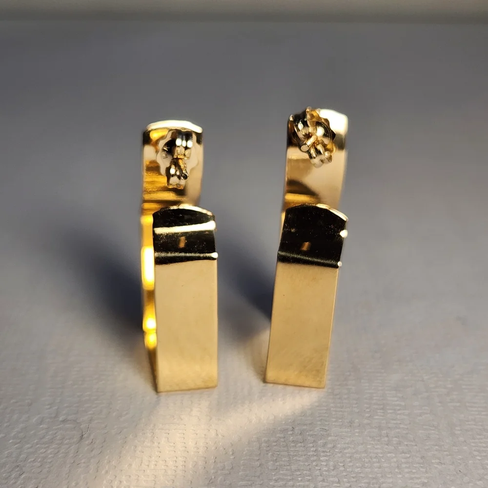 Very VTG Italian 80s 14K Gold Modernist Geometric Hoop & Diamond Earrings 3.30g - Picture 15 of 16